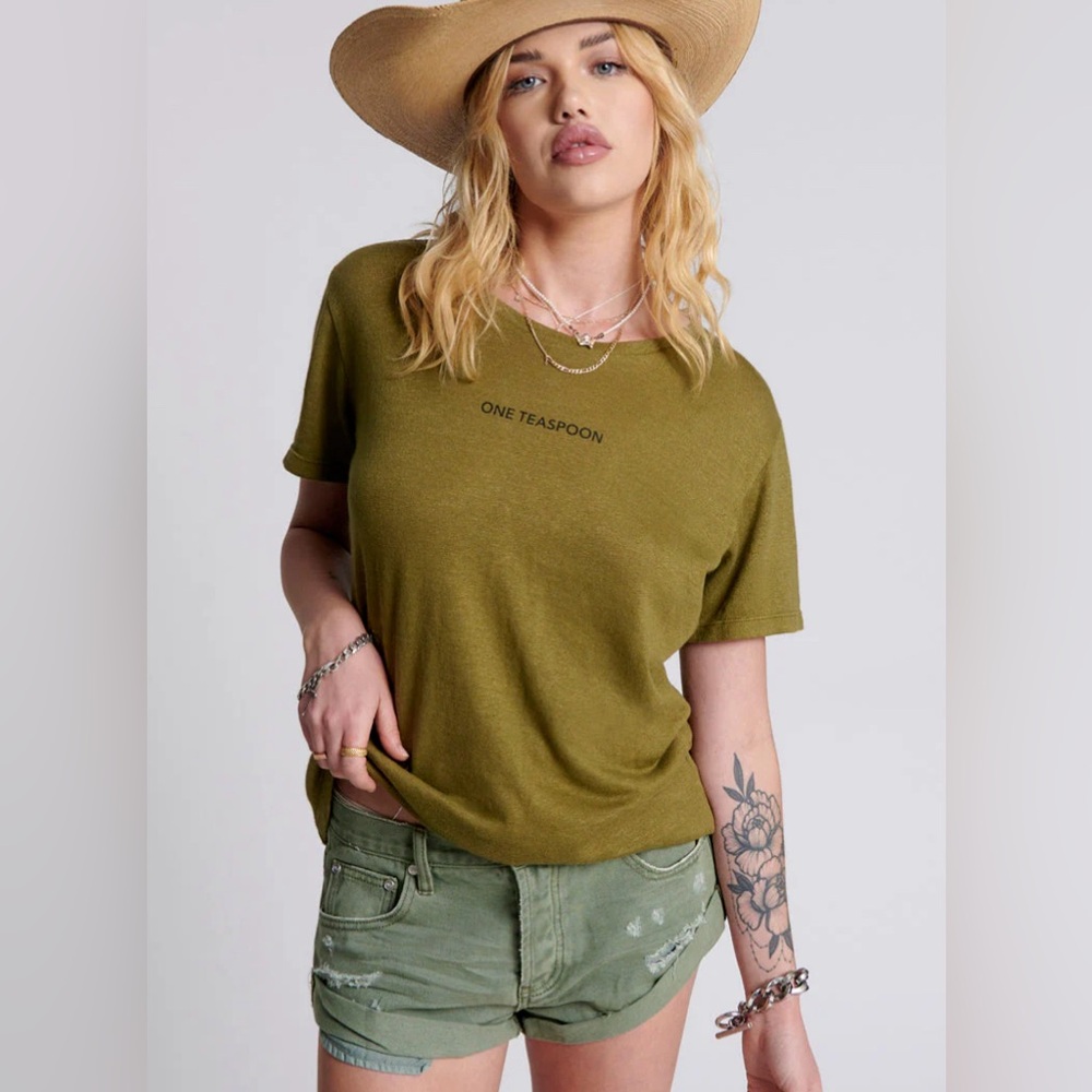 NWT One Teaspoon OT Linen Wide Neck Short Sleeve Tee - Khaki